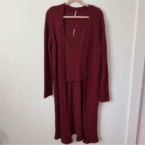 FREE PEOPLE Maroon Red Knit Tank & Long Cardigan Set